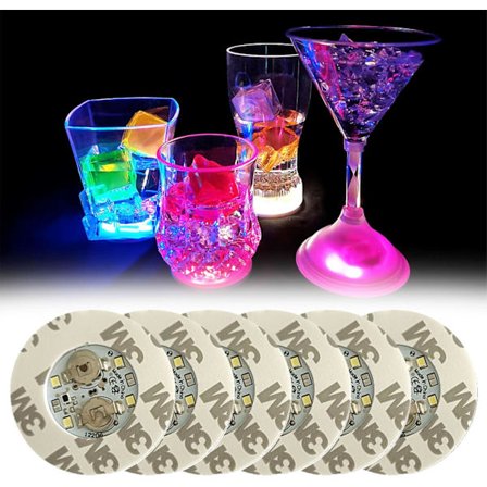 6 stk LED-underlag, Lysende underlag, LED-underlag, LED-klistremerke-underlag, Tre fargerike seksjoner, Jule-LED-underlag