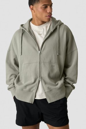Grit Stonewashed Zipped Hoodie Light Khaki Green