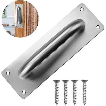 Skydedørshåndtag med 4 skruer, stalddørshåndtag med bagplade, rustfrit stål skubbedørshåndtag