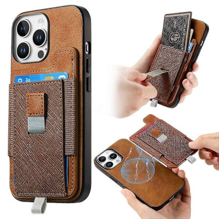 Skin-Touch-deksel i lær TPU med avtakbar kortlomme for iPhone 16 Pro - Brun