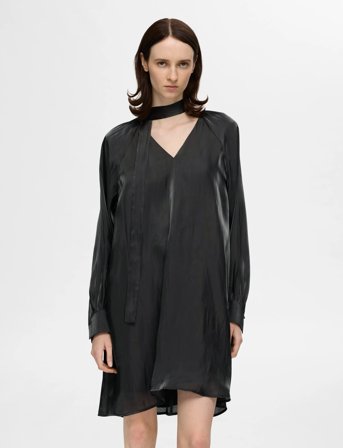 Selected Slfarina Ls Short V-Neck Dress B - Black - 36