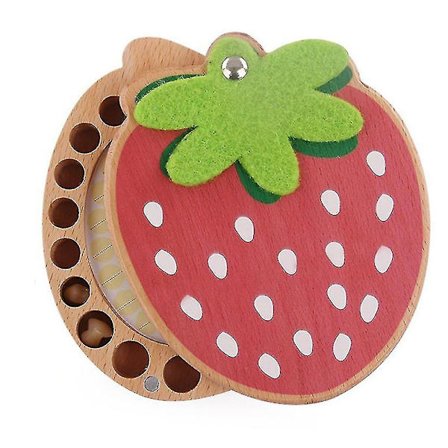 Jordbær Tretannboks for Babytenner Engelsk Melketenner Navlestreng Oppbevaring