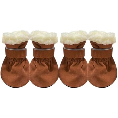 ING Hundesnøstøvler med pelsfôr | Laget av ull, med sklisikker såle, egnet for små og mellomstore hunder, potebeskyttelse (brun, størrelse L)