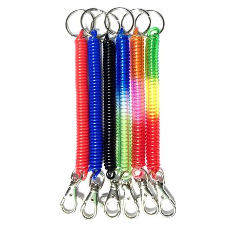 6-pak spiralfjærstrekk nøkkelring med klips