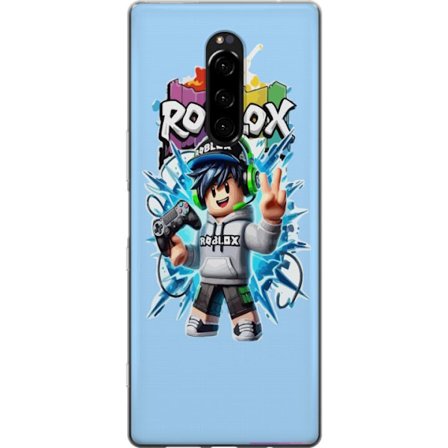 Kompatibelt Mobilskal till Sony Sony Xperia 1 Färgstark Roblox-karaktär med handkontroll och energifylld splash art design, perfekt för barnrum och
