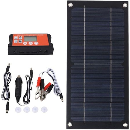 600W Monokrystallinsk Solcelleoplader, 100A DE Controller med Forlængerledning, Batteriklemme & O-ring til Tag RV