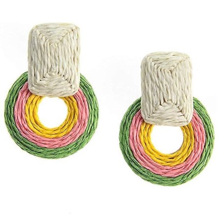 Statement Raffia Pyöreät Korvakorut - Boho Riippuvat Käsintehdyt Olkikorvakorut - Geometriset Riippuvat Korvakorut Naisille/Tytöille