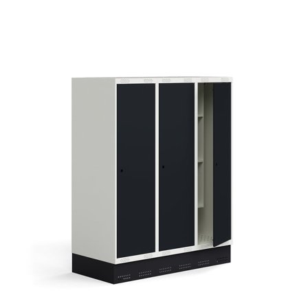 Skab til skoleelever ROZ, 3 moduler, 3 døre, inkl. bund, 1510x1200x550 mm, antracit