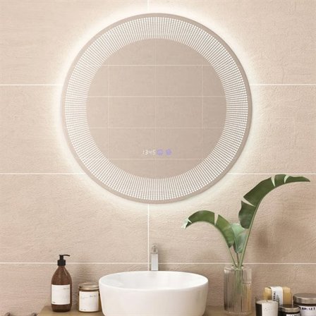 Duggfritt LED-badespeil 60 cm med berøringsknapper og justerbar belysning