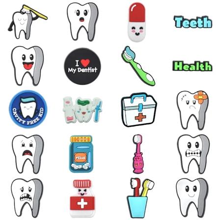 Friska Tandskorhängen för Crocs Sandaler Kvinnor Träskor Stift Skodekorationer Tillbehör Män Märken Flickor Barn Skobitar as photo show