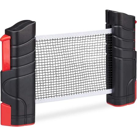 Bordtennisnet, bordtennis, udtrækkeligt, 180 cm bredt, klemmer op til 5 cm tykt, sort/rødt.