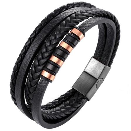 Stilsäkert Högkvalitet Slittåligt Väven Läder Armband Svart 21CM