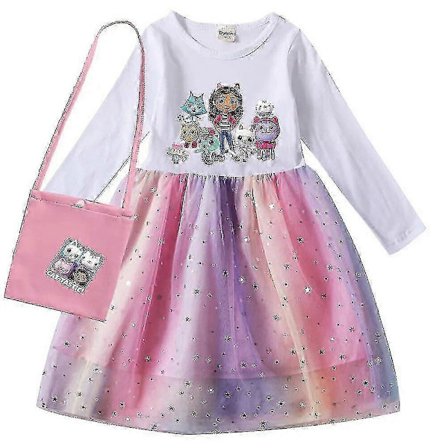 Gabby Cats Baby Jentekjoler Barn Gabbys Dukkehus Klær Karneval Cosplay Kostyme Barn Langermet Hverdagskjole Med Veske