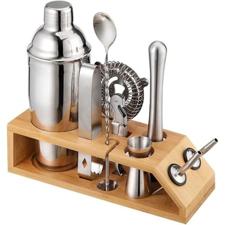 Cocktail-sæt med bambusstativ, professionelt sæt, 750 ml