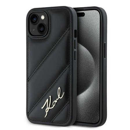 Karl Lagerfeld Diagonal Quilted Script fodral för iPhone 15 Plus / 14 Plus - svart