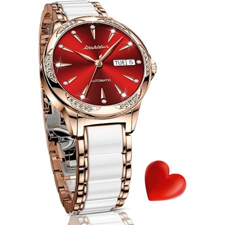 Ultra-tunn Kvarts Klocka för Kvinnor med Mesh Armband Vattentät Klocka (Röd Urtavla)