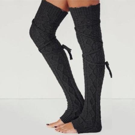 Höst/Vinter 1 Par Damstrumpor Trimmad Stickad Högstrumpa # 4-Black