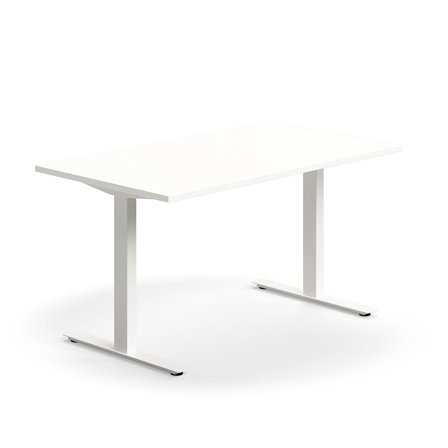 Schreibtisch QBUS, 1400x800 mm, T-Fuß-Gestell, weiß/weiß