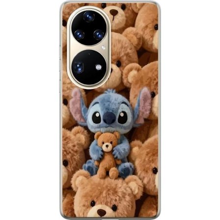 Kompatibelt Mobildeksel til Huawei P50 Pro Stitch omgitt av brune teddybjørner med en liten teddybjørn i fanget i en søt og koselig kawaii-design
