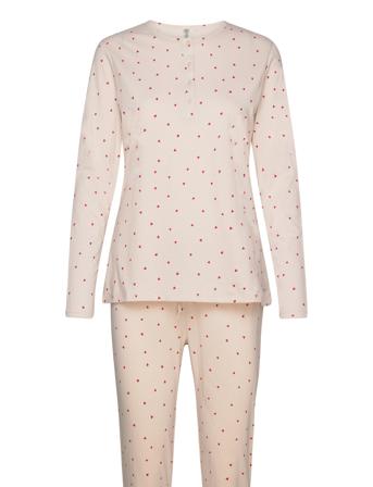 Set Pyjama Henley Aop Hearts Pyjamas Rosa Lindex*Betinget Tilbud