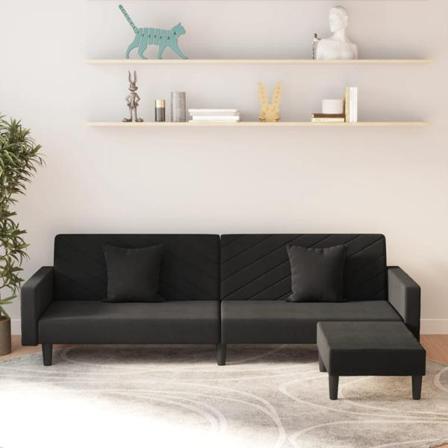 Vidaxl Bäddsoffa 2-sits Med Två Kuddar Och Fotpall Svart Sammet Svart