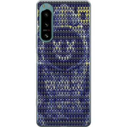Kompatibelt Mobilskal till Sony Sony Xperia 5 IV Upprepande mönster med mystiska hoodie-figurer i blått och gult, grafisk gaming-inspirerad bakgrund
