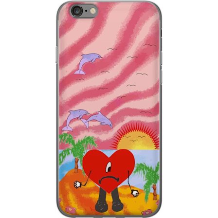 Kompatibel Mobilcover til Apple iPhone 6 Bad Bunny i en farverig quiltet jakke med hjertemønster og solbriller i moderne gade stil