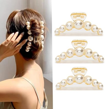 Stor hårklemme, 4,33 tommer til kvinder, 7 perler barrettes fødselsdagsgave til piger datter kæreste tykt krøllet hår stærkt hold nonslip (3 stk)