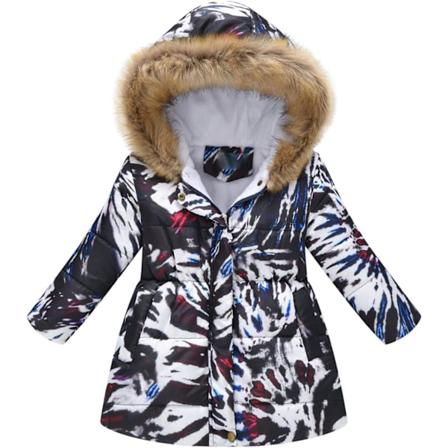 Barnens vadderade jacka pojkar och flickor modetryck tecknad film stor pojke lång krage huva vadderad fleece varm kappa vinter hoodie ytterkläder för 