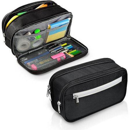 Sort penalhus med stor kapacitet, 3-lags penalhus, multifunktionelt bærbart penalhus, skole- og kontorartikler