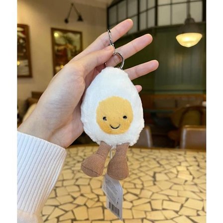 Jellycat Amuseables Kokt Ägg Nyckelring – Mjuk Plyschväska Berlock Leksakspresent