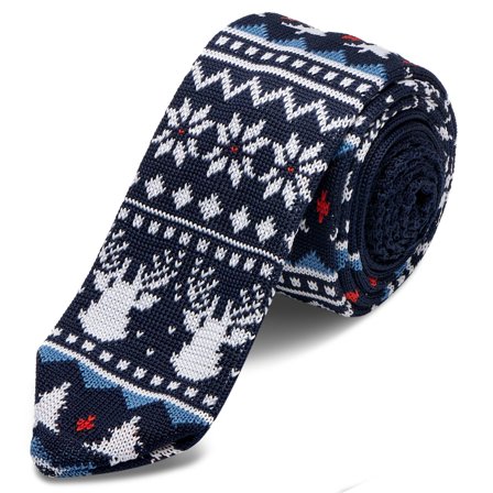 Navy Christmas Sweater Knitted Tie for Men - Christmas ties