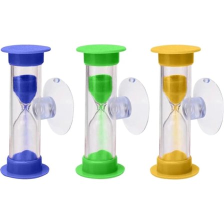 Timglas med Sugpropp, 3-pack, Timer för Barntandborstning, 3 Minuter, Avtagbar Tandborstklocka, Färgglatt Timglasset i Plast, Timer