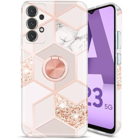 Fodral till Samsung Galaxy A23 5G - Marmorrosa silikon med ringhållare