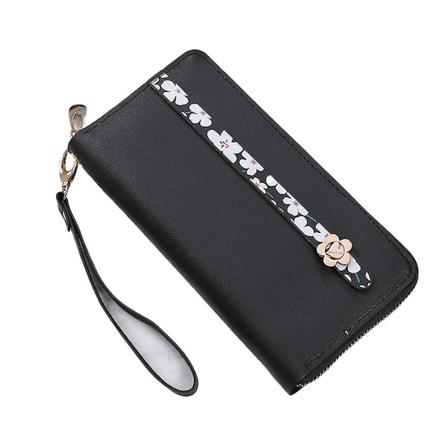 Lång plånbok enfärgad enkel dragkedja stor kapacitet multi-kort multifunktionell clutch väska svart