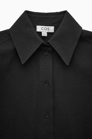 COS Women's Boxy-Fit Seersucker Shirt in Black