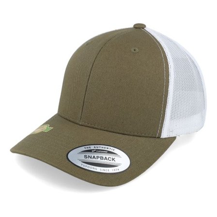 Yupoong - Grön trucker Keps - Classic Olive/White Recycled Trucker @ Hatstore