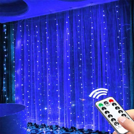 Gardiner med lampor 300 LED-lampor Stränglampor Gardiner 3mx3m Vattentät Inomhus Utomhus Belysning Dekoration för Fönster Bröllop Födelsedag Hem Blå