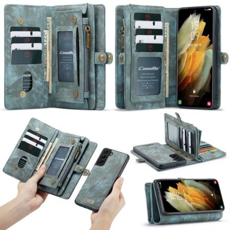 Caseme Samsung Galaxy S21+ (plus) Retro Läder Plånboksfodral Blå Blå
