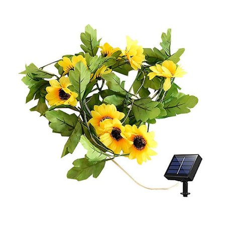 Solcells drivna solros ljusslinga vattentät 6,6ft 20 LED fe-ljus konstgjorda blommor blomstergirlang ljusdekorationer (gul)