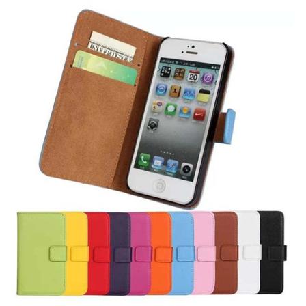 Iphone 5/5s/se - Plånboksfodral I Äkta Läder - Brun Brown Brun