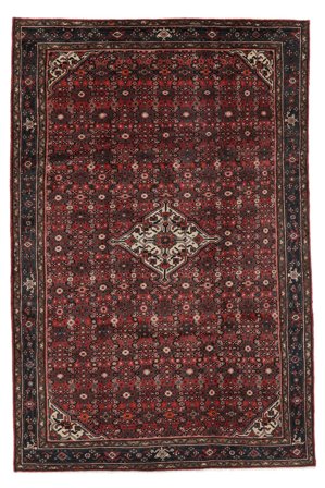 Alfombra Hosseinabad 203X307 Negro/Rojo Oscuro (Lana, Persia/Irán)