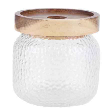 Lasipurkki, leveä säilytysastia ilmatiiviillä puukannella kahvipapujen, välipalojen, pähkinöiden säilytykseen, 300 ml