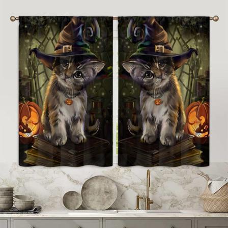 2 Paneler Köksgardiner Cat Pumpkin Topper Dekor Kort Panel