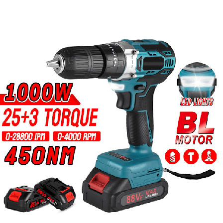 18V Akku bore-/skruemaskine - 2 batterier + oplader - 2 hastigheder