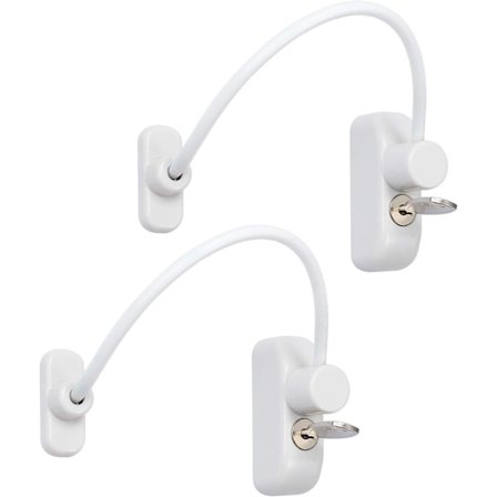 2 stk. Vindus- og dørstopp med lås, skyvedør, barnesikring, sikkerhetslås, kabel med rustfritt stålnøkkel for garasje, skap, vindu, soverom