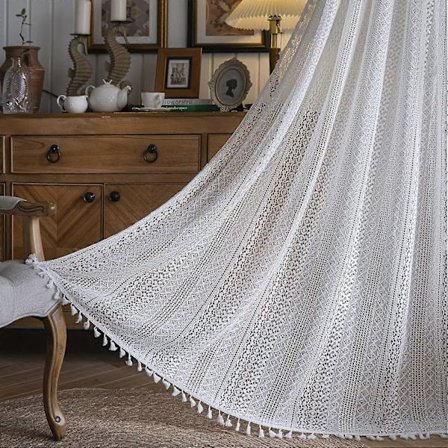 Håndlagde Spets Dusker Strikket Vindusbehandling Vintage Rustikk Bohemsk Bondegård Drapering 1 Panel 150 cm B x 160 cm L