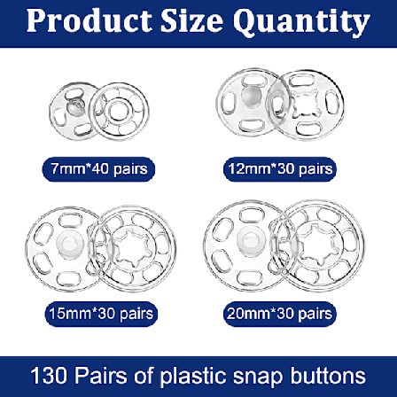 130 Par Plastikk Trykknapper, Usynlige Plastikk Trykknapper, Gjennomsiktige Plastikk Knapper for DIY Håndverk Søm Klær, 7MM, 11