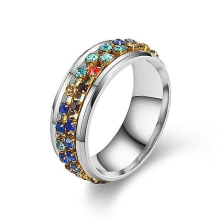 Ångestringar i rostfritt stål Dam Herr Svängbara Fingertop Ringar Inläggningar Flerfärgade Zirconia Ringar Anti Stress Rock Cykling Smycken 8 Silver 8