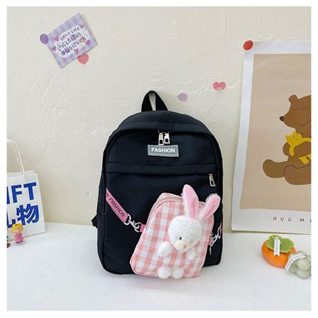 Mote-skolesekk Jente Kanin Ryggsekk Barnehage Klasse Søt Tegneserie Skolesekk For Barn - Svart